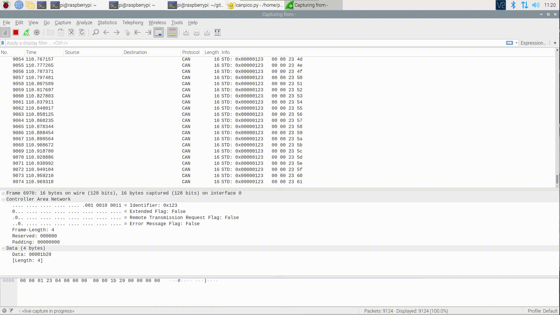 Using a CANPico as a USB CAN bus adapter for Wireshark